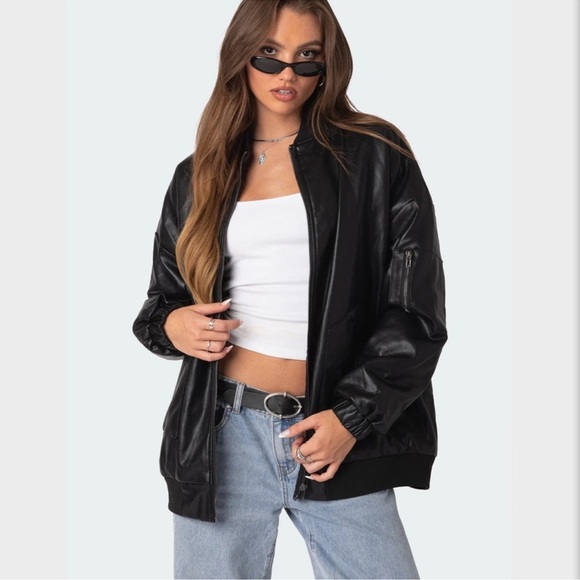 Edikted Faux Leather Bomber Jacket - Picture 1 of 4